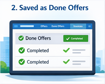 Korisnička nadzorna ploča koja prikazuje dovršene transportne poslove pohranjene kao Dovršene ponude na ExusTransu